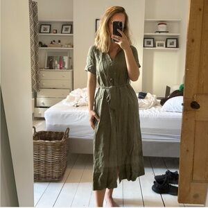 Aritzia Olive Green Linen Midi Dress